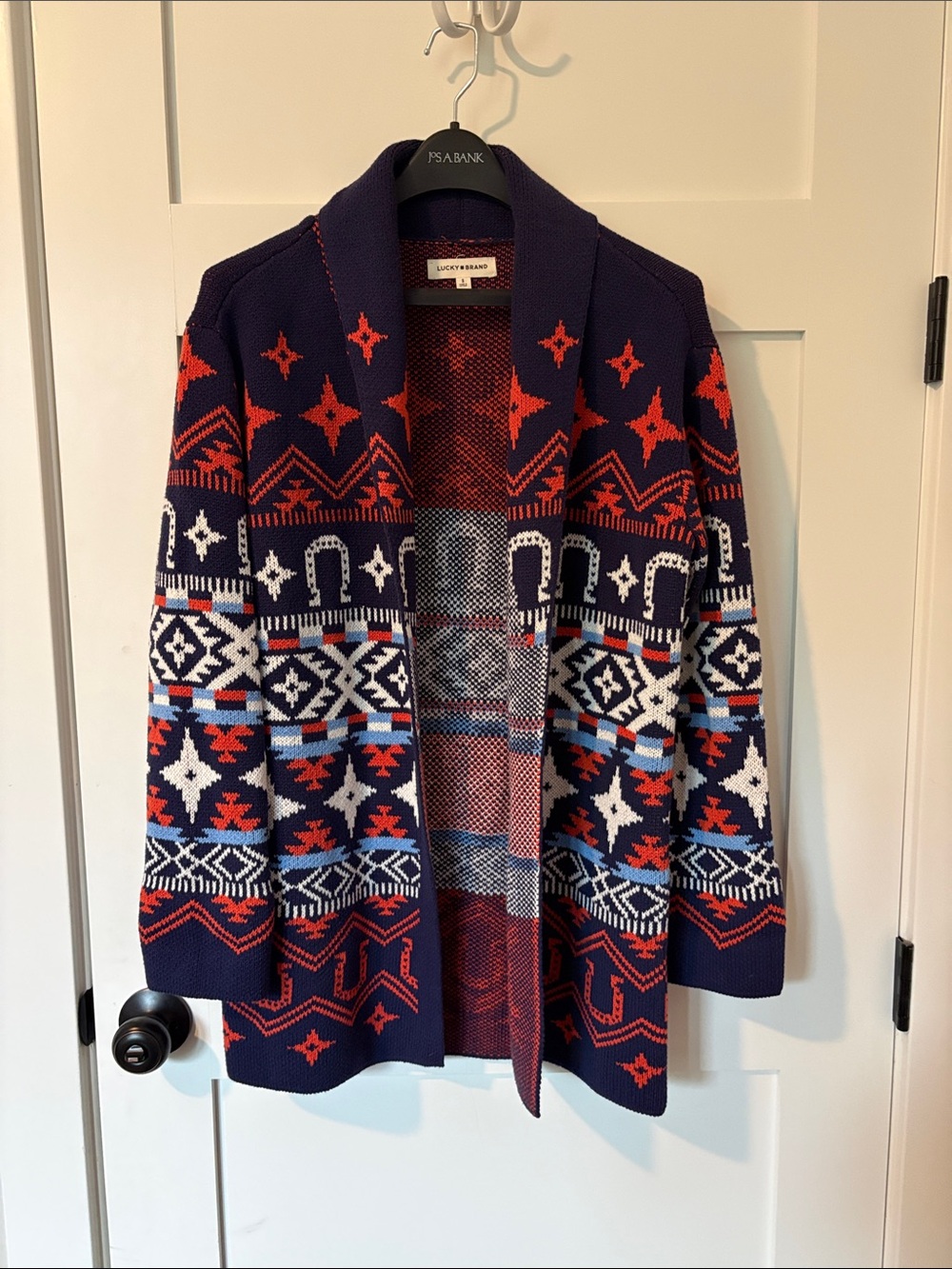 Lucky Brand Navy, Red & White Open Cardigan. Size S
